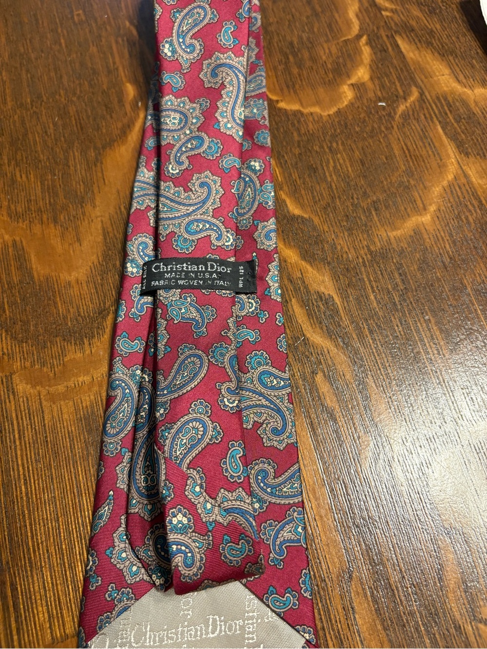 Dior Men's Wine Paisley Silk Tie with Blue Accents